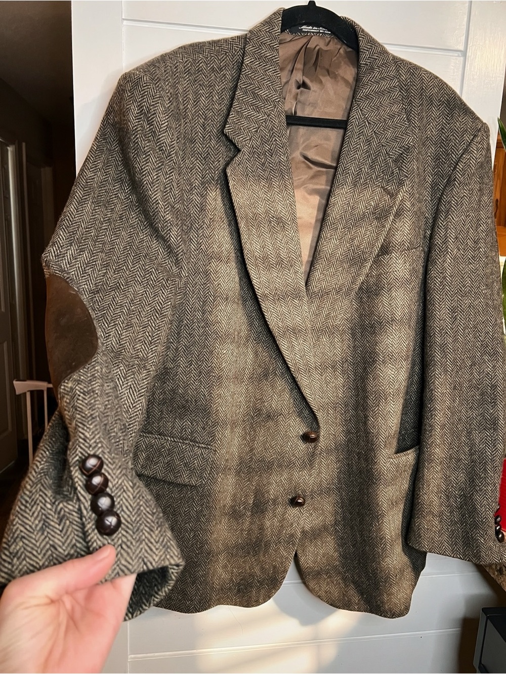 Vintage Andhurst 100% Wool Herringbone Tweed Blazer with Suede Elbow Patches